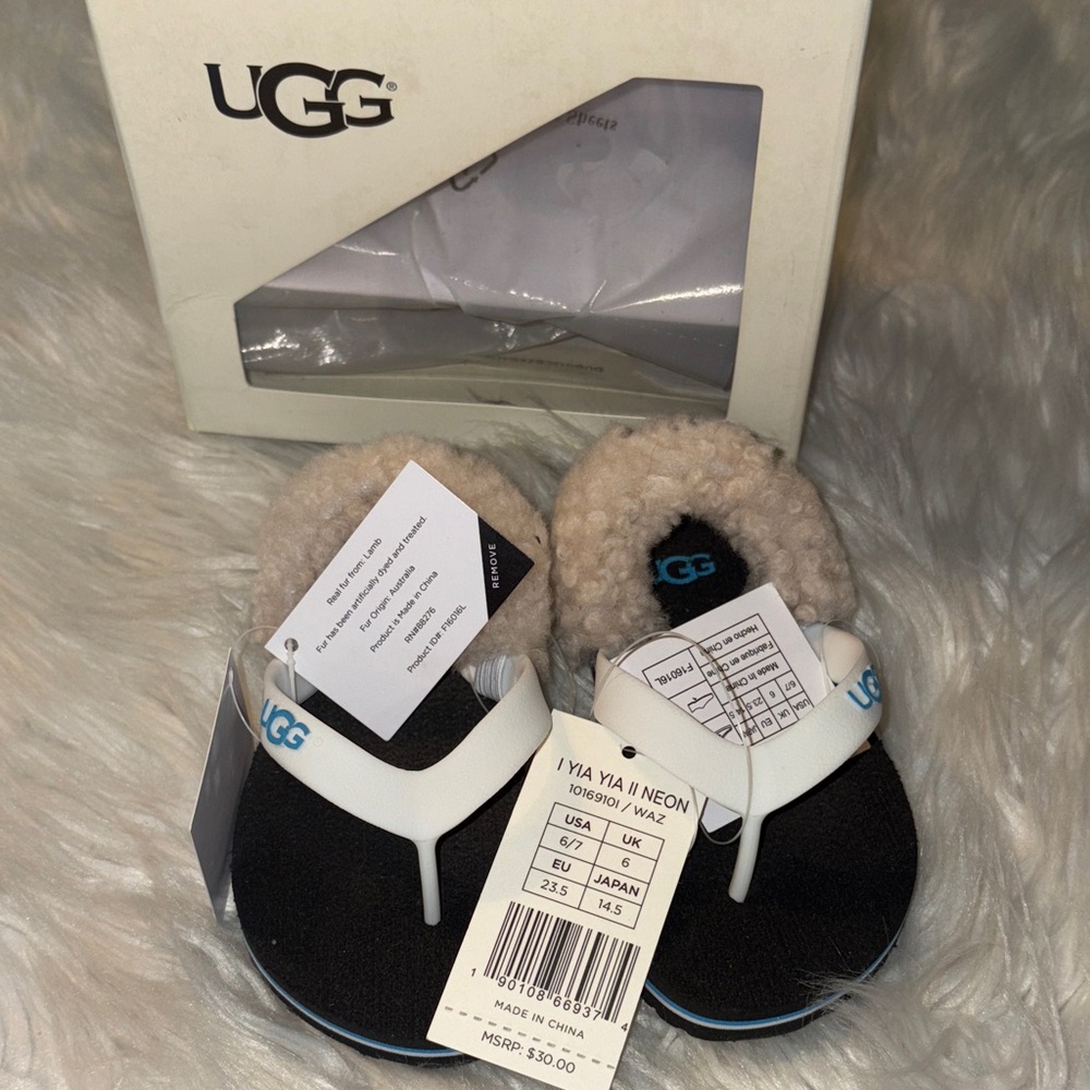 UGG Kids Black and Cream Slippers